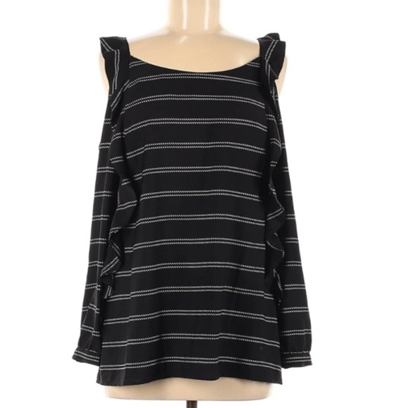 Chico’s ruffle long sleeve cold shoulder blouse black medium women’s top - Picture 1 of 4